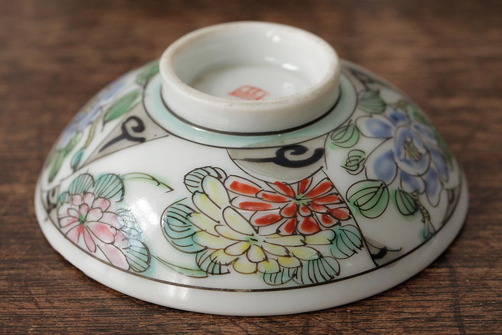 明治大正期　色絵染付蓋茶碗2客セット(和食器)(R-042810)