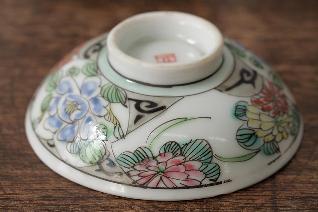 明治大正期　色絵染付蓋茶碗2客セット(和食器)(R-042810)