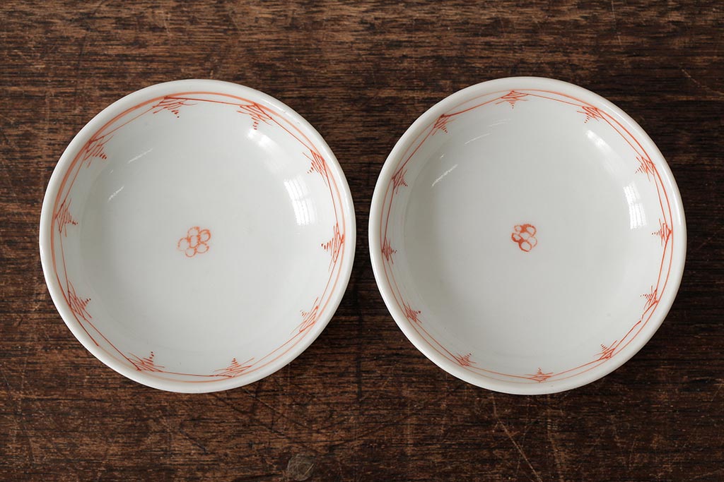 明治大正期　色絵染付蓋茶碗2客セット(和食器)(R-042810)