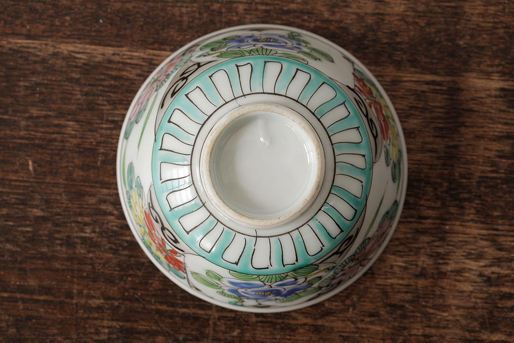 明治大正期　色絵染付蓋茶碗2客セット(和食器)(R-042810)
