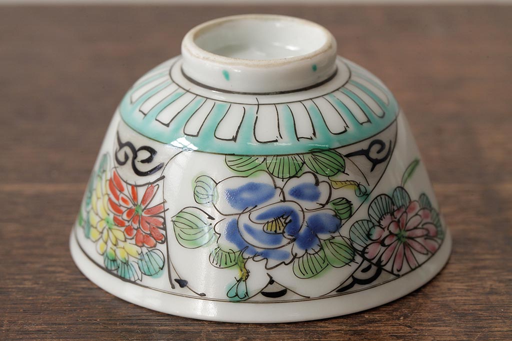 明治大正期　色絵染付蓋茶碗2客セット(和食器)(R-042810)