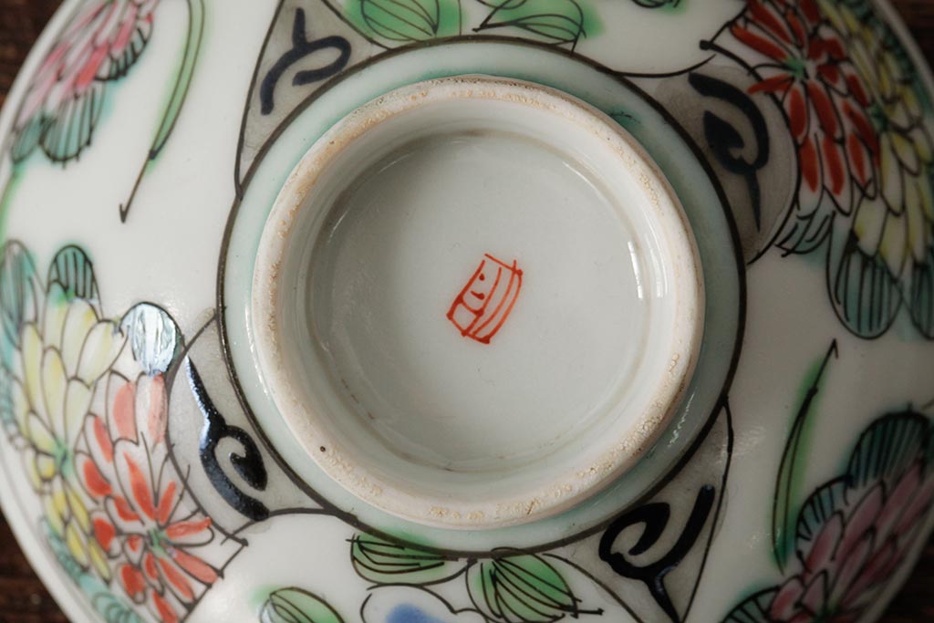 明治大正期　色絵染付蓋茶碗2客セット(和食器)(R-042811)