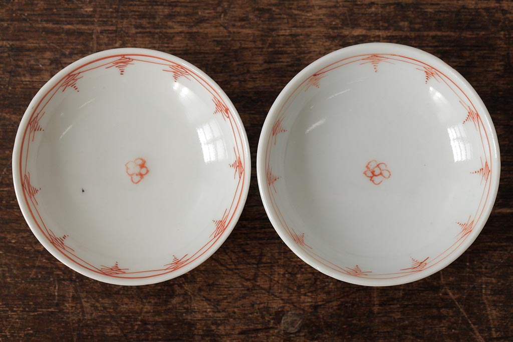 明治大正期　色絵染付蓋茶碗2客セット(和食器)(R-042811)
