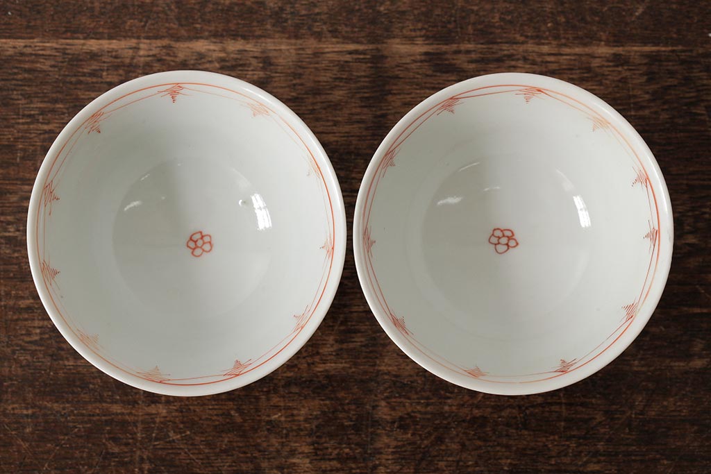 明治大正期　色絵染付蓋茶碗2客セット(和食器)(R-042811)