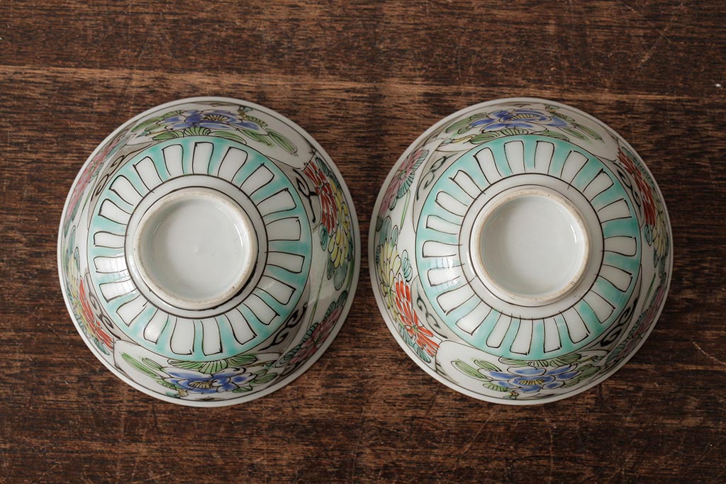 明治大正期　色絵染付蓋茶碗2客セット(和食器)(R-042811)