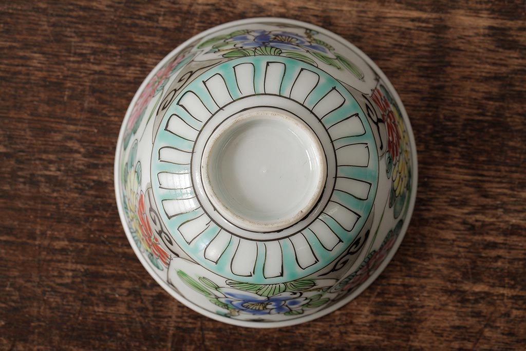 明治大正期　色絵染付蓋茶碗2客セット(和食器)(R-042811)