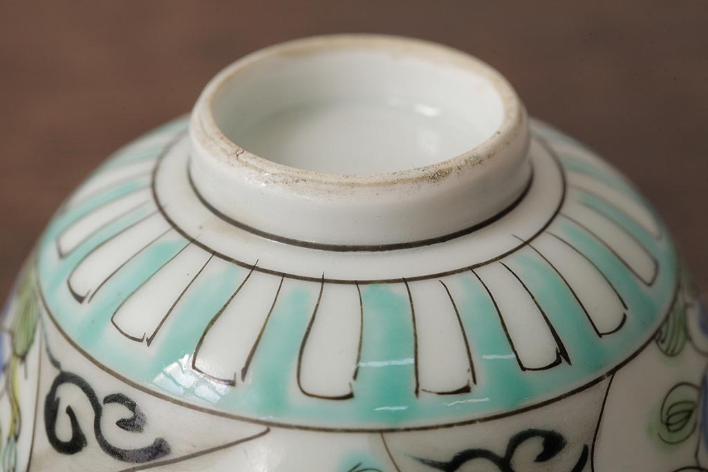 明治大正期　色絵染付蓋茶碗2客セット(和食器)(R-042811)