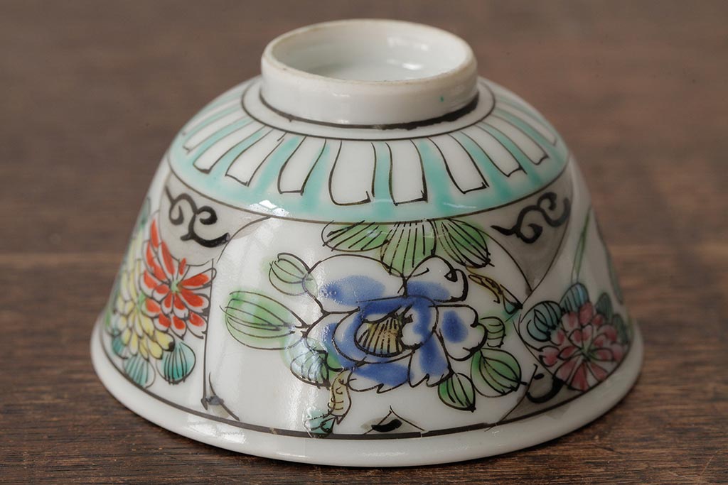 明治大正期　色絵染付蓋茶碗2客セット(和食器)(R-042811)