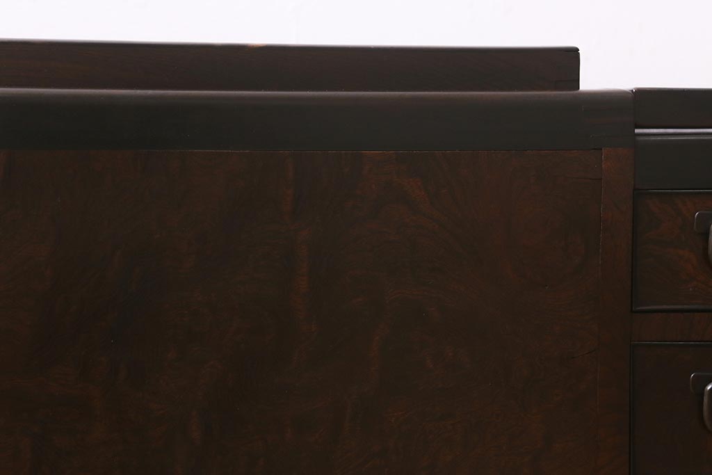 アンティーク家具　銅壺付き　ケヤキ材　美しい杢目が魅力の長火鉢(木製火鉢)(R-042812)