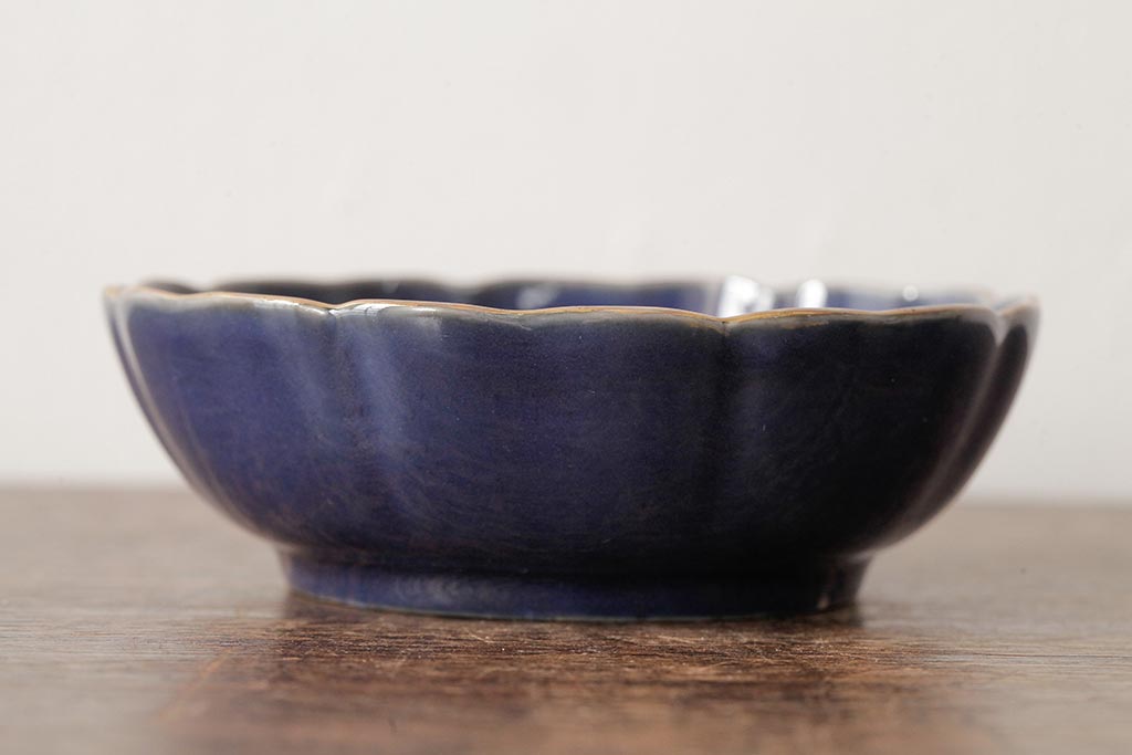 アンティーク雑貨　江戸期　古伊万里　瑠璃釉金彩花文なます皿2枚(中皿、和食器)(R-042826)