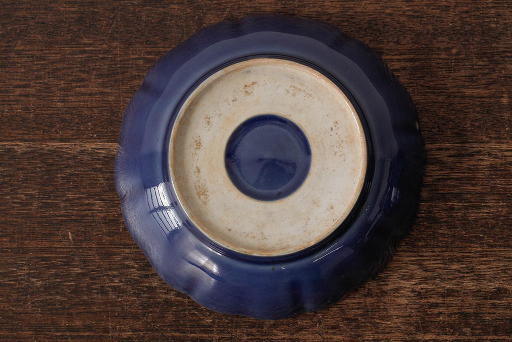 アンティーク雑貨　江戸期　古伊万里　瑠璃釉金彩花文なます皿2枚(中皿、和食器)(R-042827)