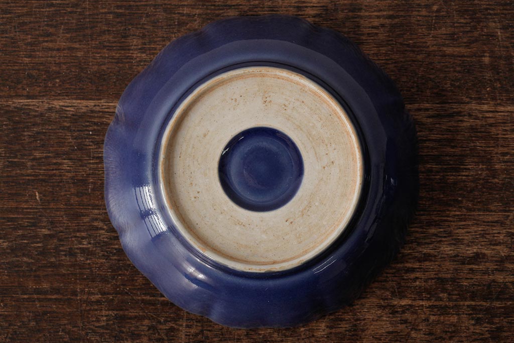 アンティーク雑貨　江戸期　古伊万里　瑠璃釉金彩花文なます皿2枚(中皿、和食器)(R-042828)