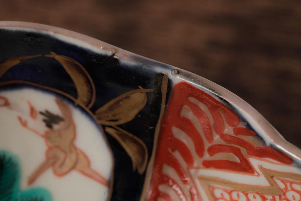 アンティーク雑貨　明治期　伊万里焼　金彩色絵なます皿3枚(中皿、和食器)(R-042833)