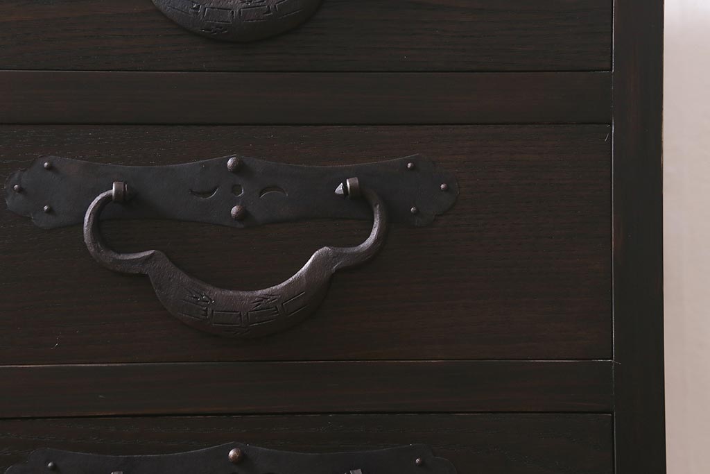 ラフジュ工房オリジナル　古金具リメイク　前板栗材　ヒノキ材　木瓜金具が趣溢れる小引き出し(小物収納、チェスト)(R-042848)