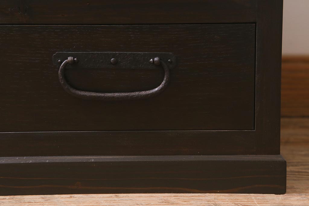 ラフジュ工房オリジナル　古金具リメイク　前板栗材　ヒノキ材　サイドチェストにも使える便利な小引き出し(小物収納、チェスト)(R-042849)