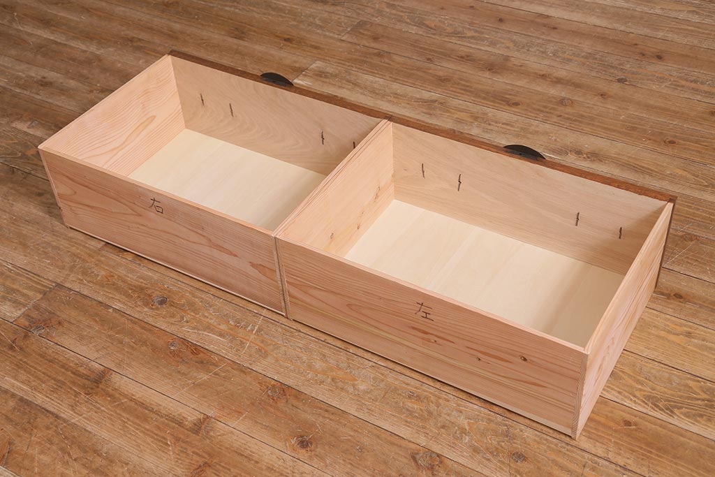ラフジュ工房オリジナル　古金具リメイク　前板栗材　大正期　丸金具　使い勝手の良いローボード(テレビ台、テレビボード、収納棚)(R-042851)