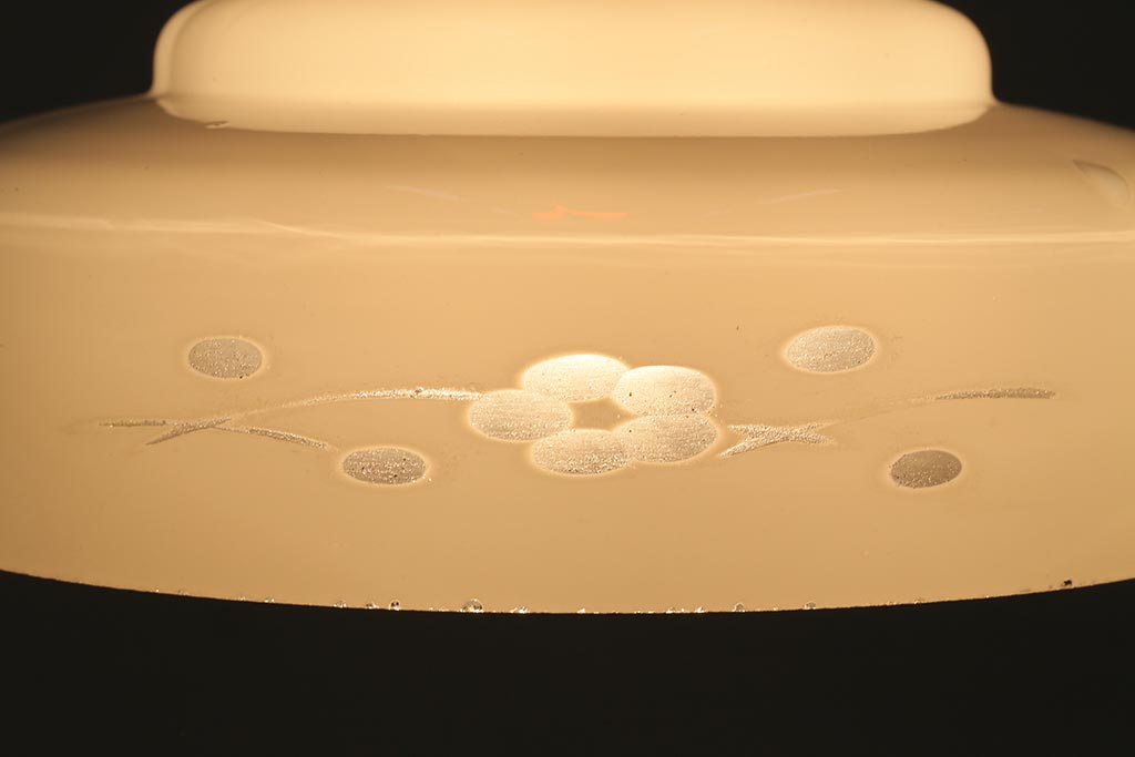 アンティーク照明　昭和初期　レトロな趣きの切子が魅力的なガラスシェードの吊り下げ照明(天井照明、ペンダントライト)(R-042858)