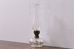 アンティーク雑貨　昭和初期　平芯・5分芯　クリアガラス　レトロなオイルランプ(テーブルランプ、和ガラス)(R-042862)