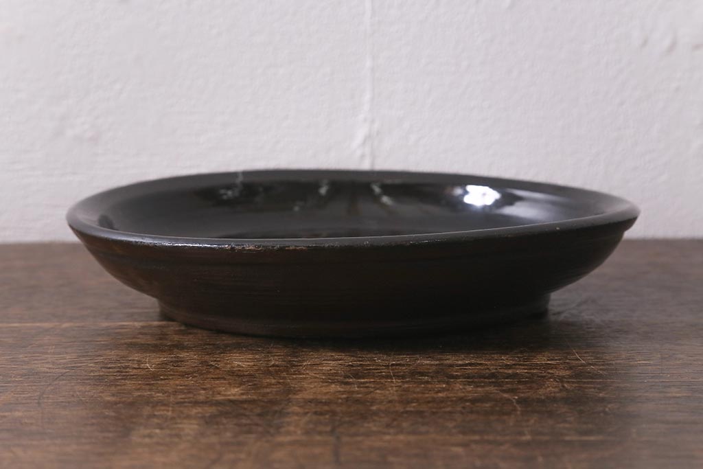 アンティーク雑貨　明治大正期　葡萄に蝿　蒔絵　木製菓子皿(漆器)(R-042864)