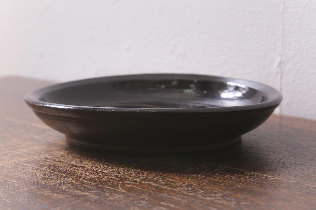 アンティーク雑貨　明治大正期　葡萄に蝿　蒔絵　木製菓子皿(漆器)(R-042864)