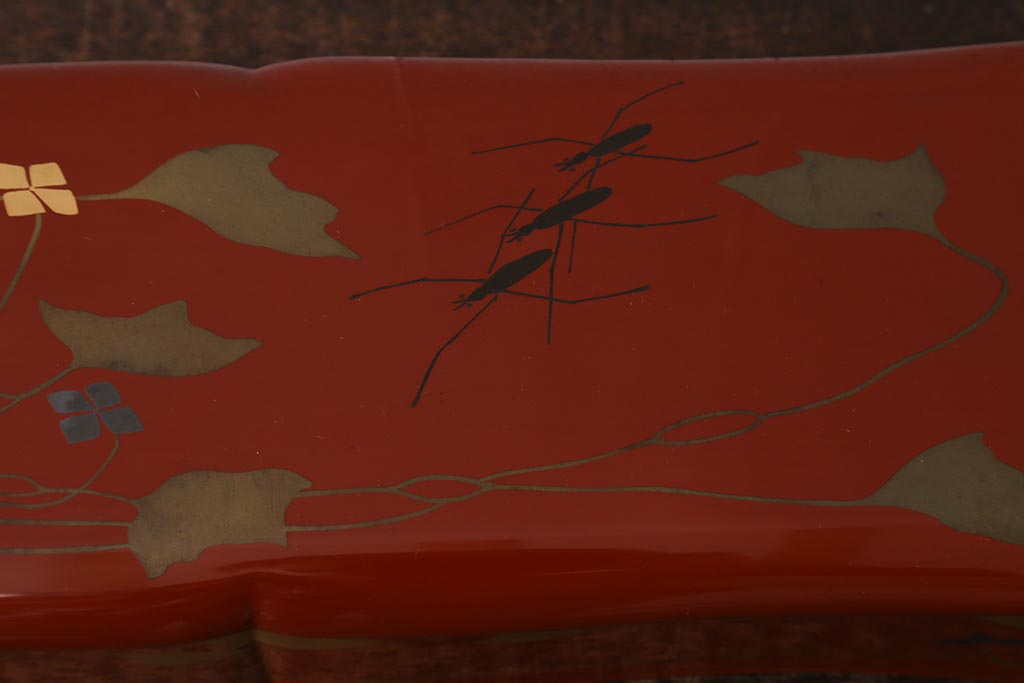 アンティーク雑貨　大正昭和初期　あめんぼう蒔絵　木製　文箱(漆器、収納箱)(R-042866)