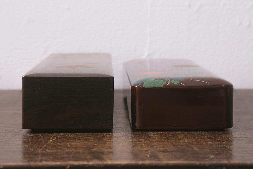 アンティーク雑貨　昭和初期　蒔絵　文箱2点セット(漆器、収納箱)(R-042868)