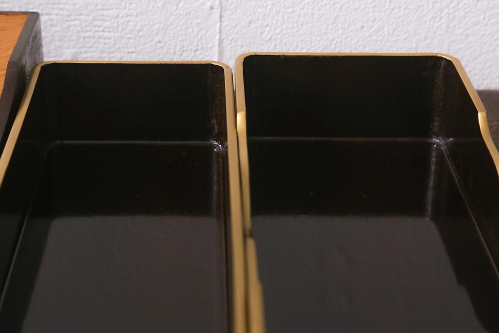 アンティーク雑貨　昭和初期　蒔絵　文箱2点セット(漆器、収納箱)(R-042868)