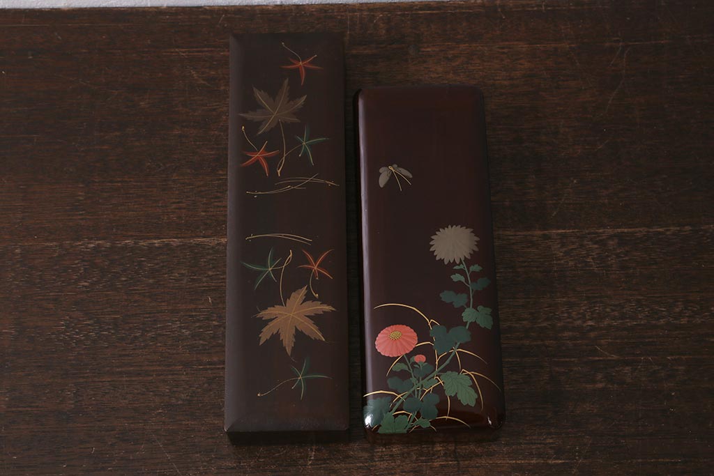 アンティーク雑貨　昭和初期　蒔絵　文箱2点セット(漆器、収納箱)(R-042868)