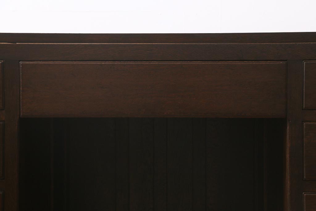 アンティーク家具　レトロ家具　ナラ材　薄型　ノスタルジックな雰囲気の両袖デスク(机、在宅ワーク、在宅用両袖机、在宅ワーク、在宅用ワークデスク、勉強机)(R-042886)