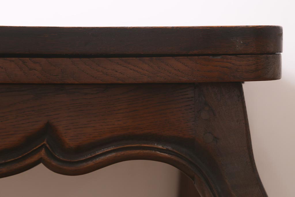 アンティーク家具　フランスアンティーク　オーク材　パーケット天板のドローリーフテーブル(エクステンションテーブル、ダイニングテーブル)(R-042889)