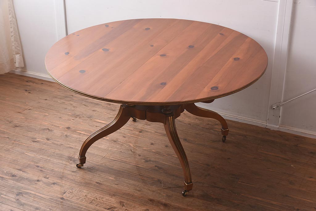 展示品　IDC大塚家具　Baker(ベーカー社)　1939　パイン材　エクステンションテーブル(ダイニングテーブル、ラウンドテーブル)(定価約80万円)(R-042897)