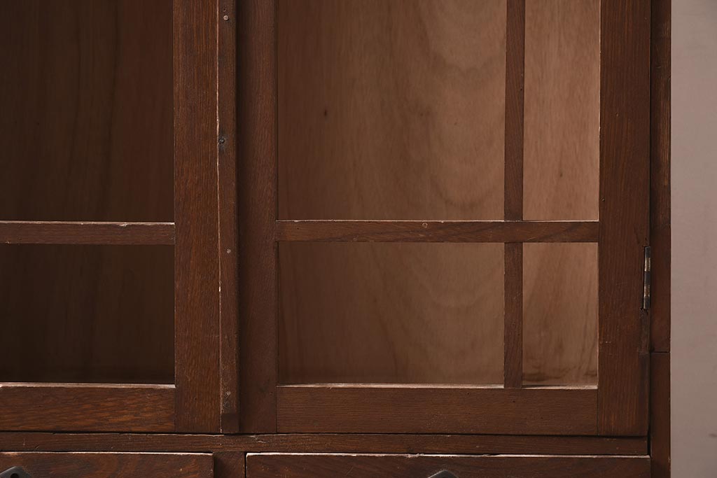 和製アンティーク　大正昭和初期　栓材　大正ロマン　花の透かし彫りが可愛い本箱(ブックケース、収納棚、飾り棚、キャビネット)(R-042904)