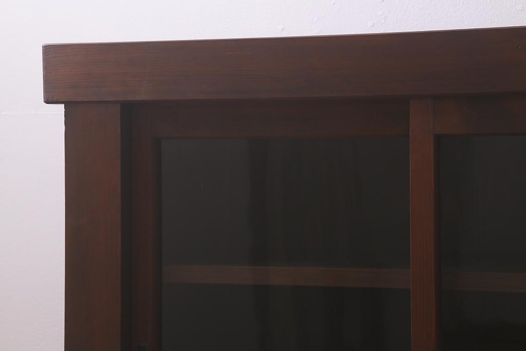 アンティーク家具　脚付きリメイク　ヒノキ材　4枚引き戸の6尺水屋サイドボード(水屋箪笥、戸棚、収納棚)(R-042906)