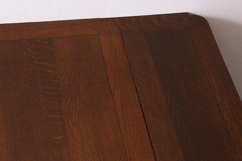 アンティーク家具　イギリスアンティーク　上手物!　オーク材　華やかなバルボスレッグのドローリーフテーブル(エクステンションテーブル、ダイニングテーブル)(R-042908)
