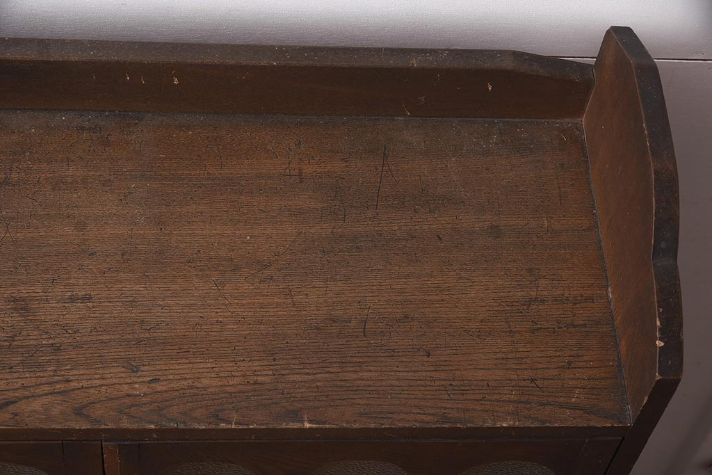 和製アンティーク　大正昭和初期　タモ材　栓材　上手物　ダイヤガラスがレトロな面持ちの本箱(ブックケース、戸棚、収納棚、飾り棚)(R-042931)