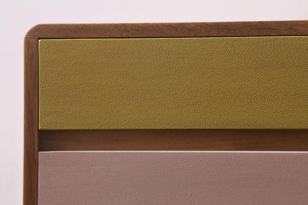 レトロ家具　ペイント　ナラ材　3色のカラーがかわいい小引き出し(卓上収納、小物収納)(R-042937)