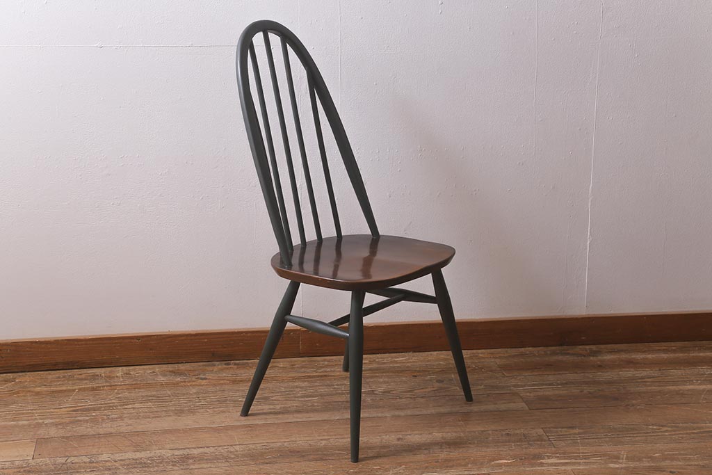 ヴィンテージ家具　ERCOL(アーコール)　ペイント　ダークグリーンがおしゃれなバイカラーのクエーカーチェア(ダイニングチェア、椅子、ビンテージ)(R-042942)