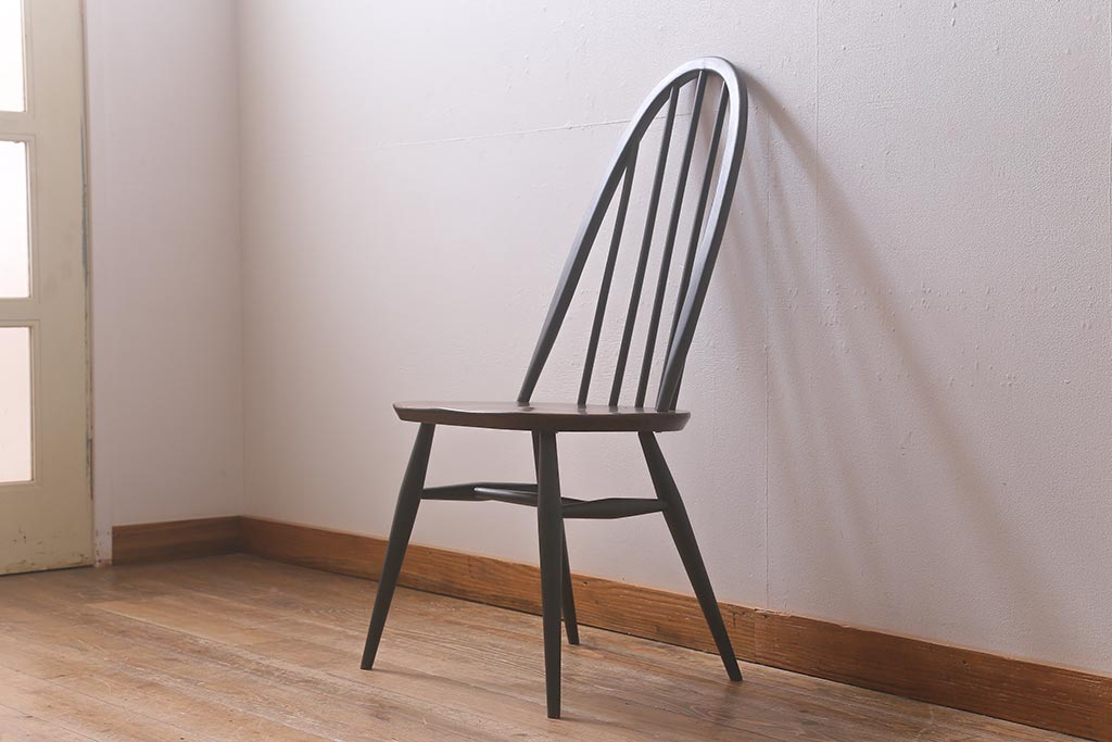 ヴィンテージ家具　ERCOL(アーコール)　ペイント　ダークグリーンがおしゃれなバイカラーのクエーカーチェア(ダイニングチェア、椅子、ビンテージ)(R-042942)