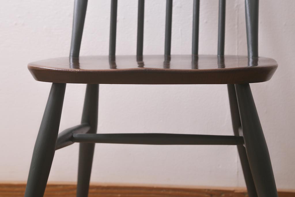 ヴィンテージ家具　ERCOL(アーコール)　ペイント　ダークグリーンがおしゃれなバイカラーのクエーカーチェア(ダイニングチェア、椅子、ビンテージ)(R-042942)