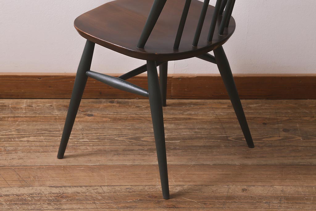 ヴィンテージ家具　ERCOL(アーコール)　ペイント　ダークグリーンがおしゃれなバイカラーのクエーカーチェア(ダイニングチェア、椅子、ビンテージ)(R-042942)