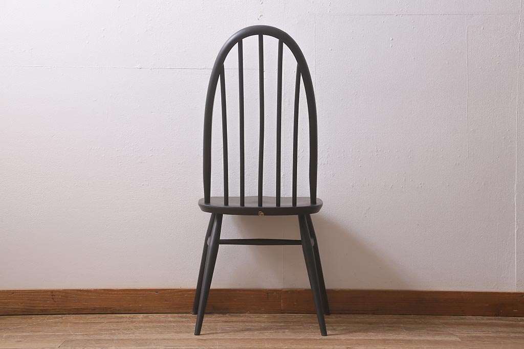 ヴィンテージ家具　ERCOL(アーコール)　ペイント　ブラックカラーが格好良いクエーカーチェア(ダイニングチェア、椅子、ビンテージ)(R-042943)