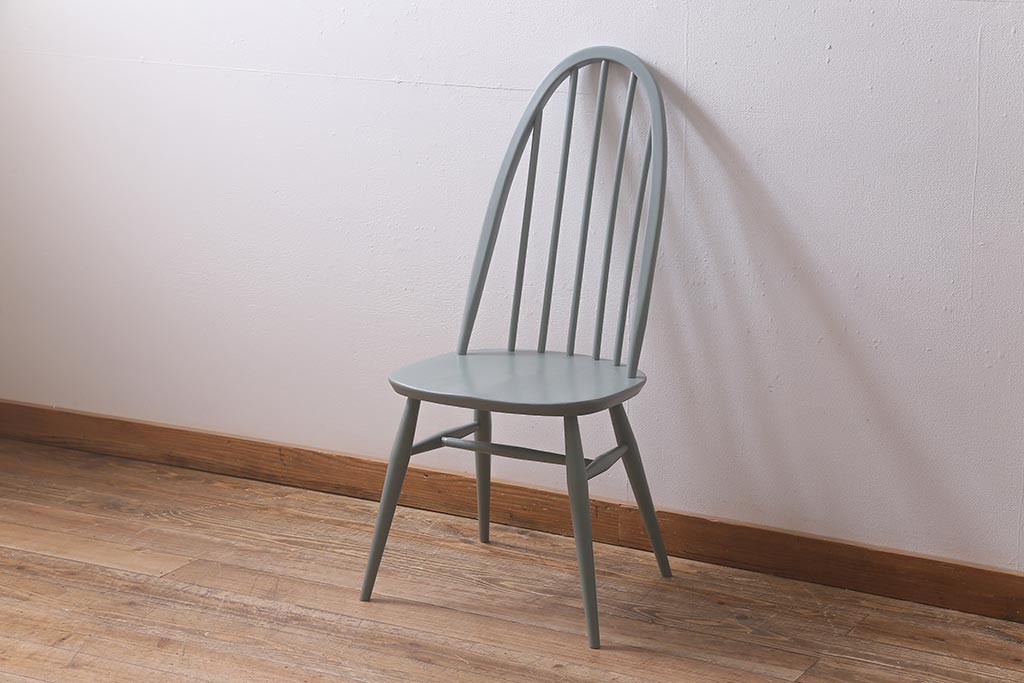 ヴィンテージ家具　ERCOL(アーコール)　淡いグリーンのペイントがおしゃれなクエーカーチェア(ダイニングチェア、椅子、ビンテージ)(R-042944)