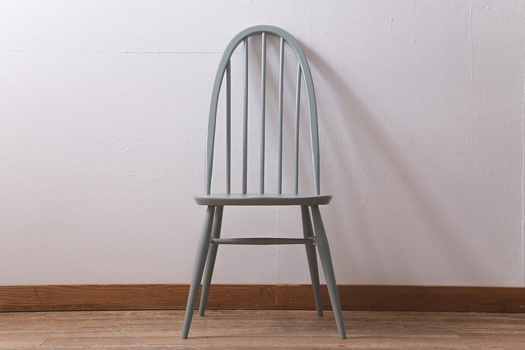 ヴィンテージ家具　ERCOL(アーコール)　淡いグリーンのペイントがおしゃれなクエーカーチェア(ダイニングチェア、椅子、ビンテージ)(R-042944)