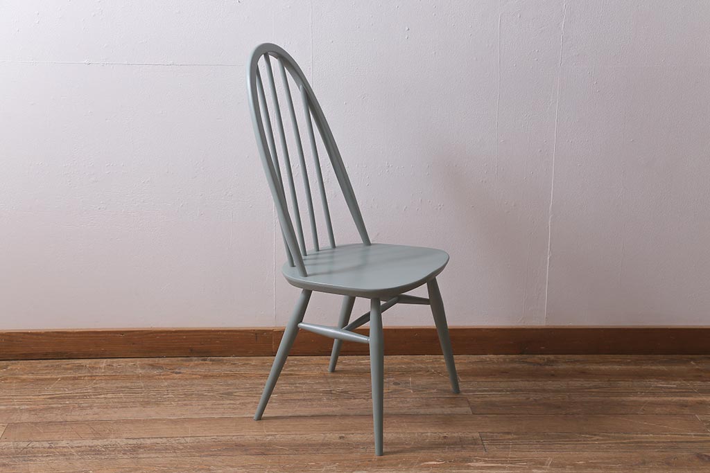 ヴィンテージ家具　ERCOL(アーコール)　淡いグリーンのペイントがおしゃれなクエーカーチェア(ダイニングチェア、椅子、ビンテージ)(R-042944)