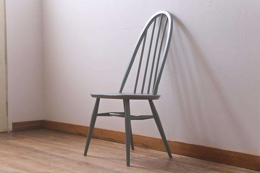 ヴィンテージ家具　ERCOL(アーコール)　淡いグリーンのペイントがおしゃれなクエーカーチェア(ダイニングチェア、椅子、ビンテージ)(R-042944)