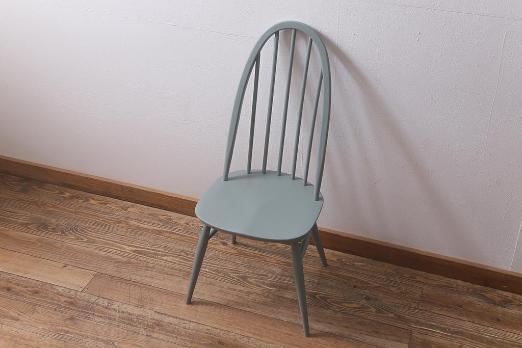 ヴィンテージ家具　ERCOL(アーコール)　淡いグリーンのペイントがおしゃれなクエーカーチェア(ダイニングチェア、椅子、ビンテージ)(R-042944)