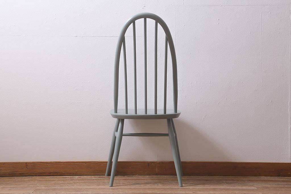 ヴィンテージ家具　ERCOL(アーコール)　淡いグリーンのペイントがおしゃれなクエーカーチェア(ダイニングチェア、椅子、ビンテージ)(R-042944)