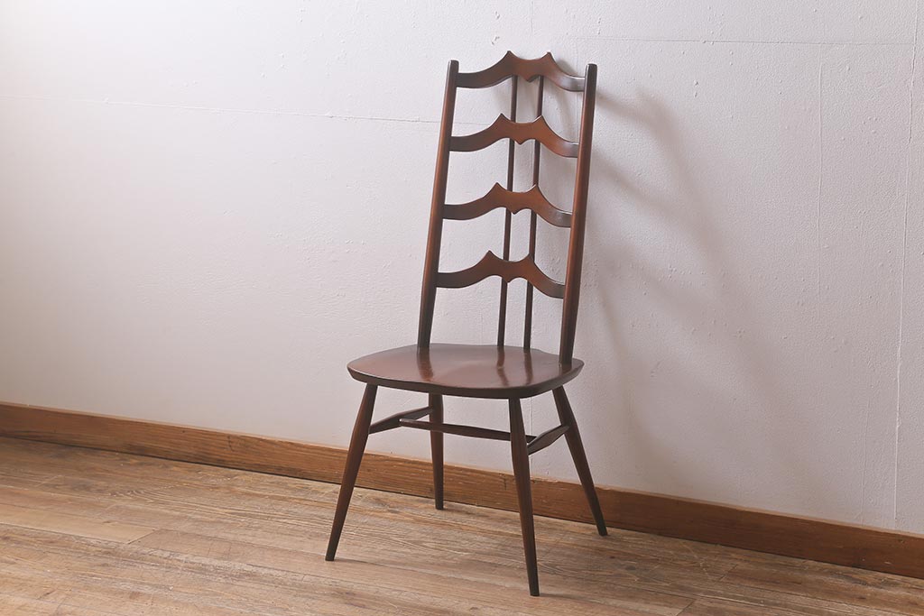 ヴィンテージ家具　イギリスビンテージ　ERCOL(アーコール)　希少!洗練されたデザインのラダーバックチェア(ダイニングチェア、椅子)(R-042956)