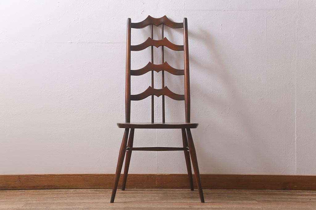 ヴィンテージ家具　イギリスビンテージ　ERCOL(アーコール)　希少!洗練されたデザインのラダーバックチェア(ダイニングチェア、椅子)(R-042956)