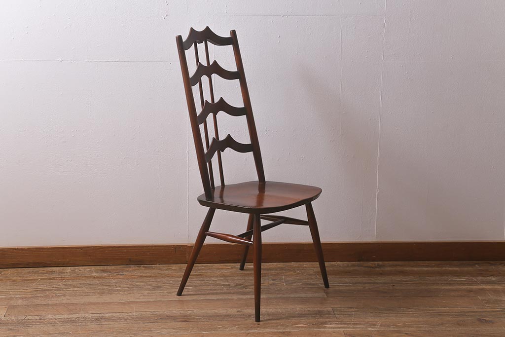 ヴィンテージ家具　イギリスビンテージ　ERCOL(アーコール)　希少!洗練されたデザインのラダーバックチェア(ダイニングチェア、椅子)(R-042956)